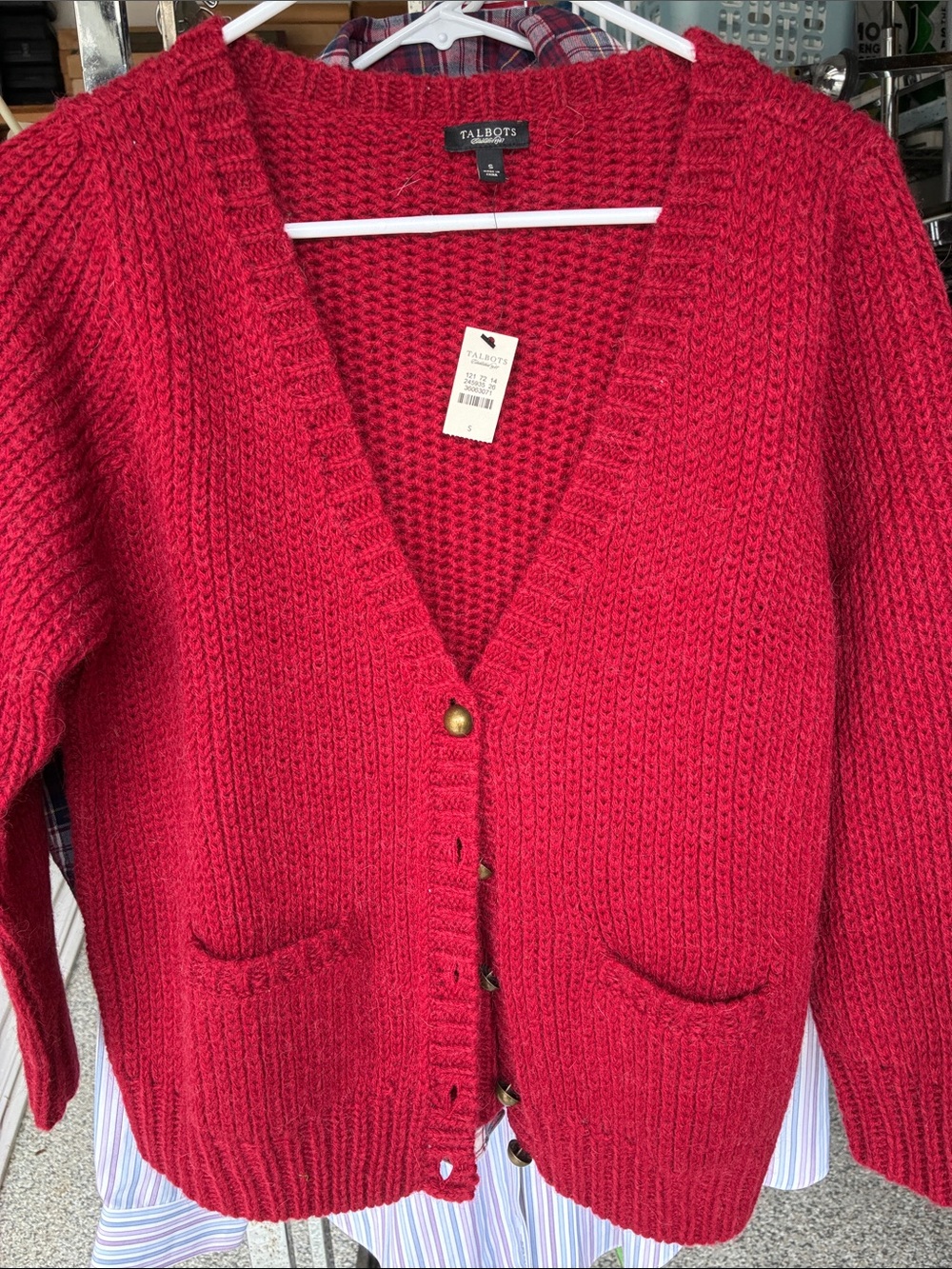Talbots Red Button-Front Chunky Knit Cardigan